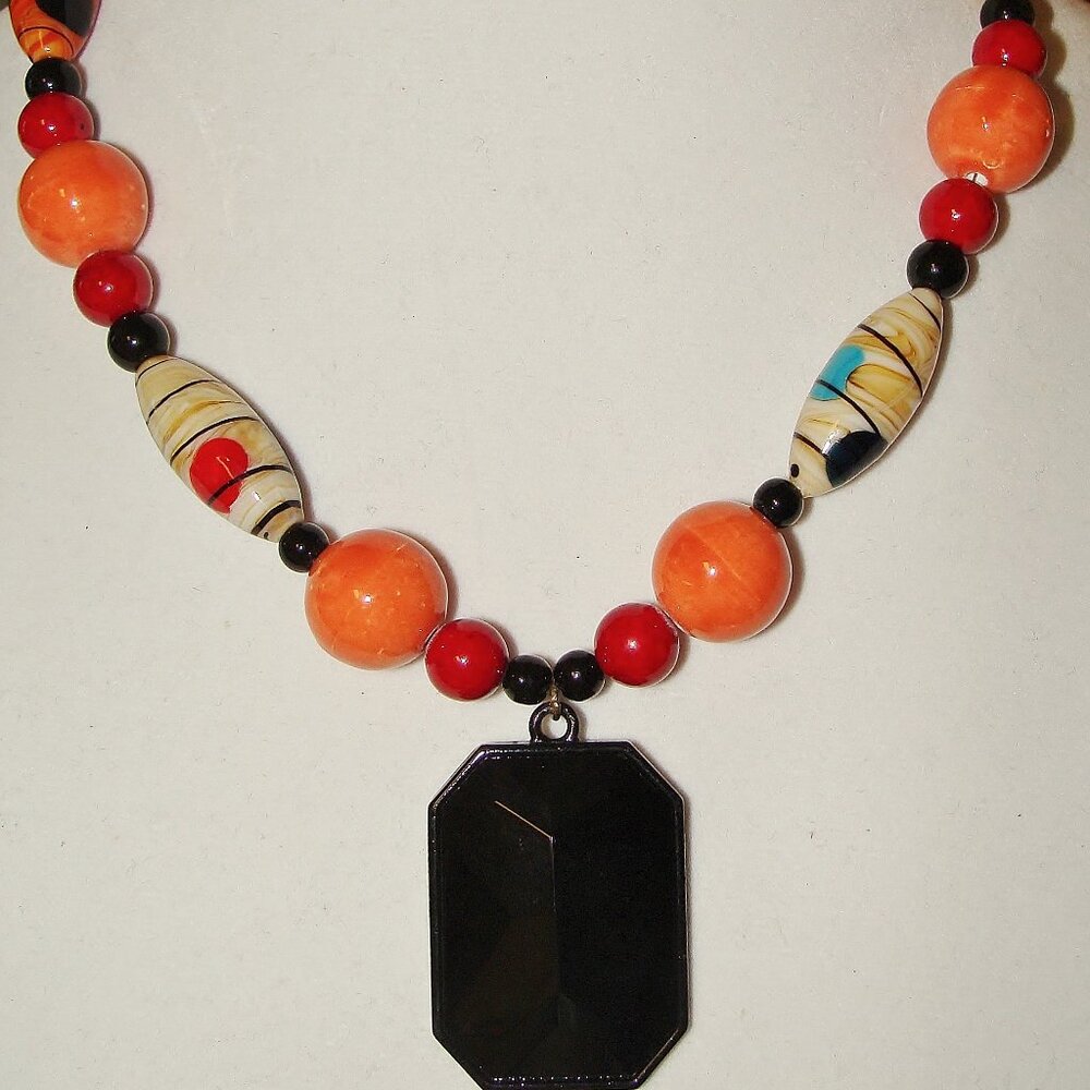 Custom Jewelry, Blk Rectangular Stone Pendant, Or… - image 1